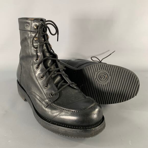 GUCCI Size 11.5 Black Solid Leather Military Boots main image 8